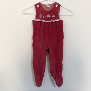 Vintage Corduroy Footed Overalls Embroidered Squirrels and Acorns 6-9 months